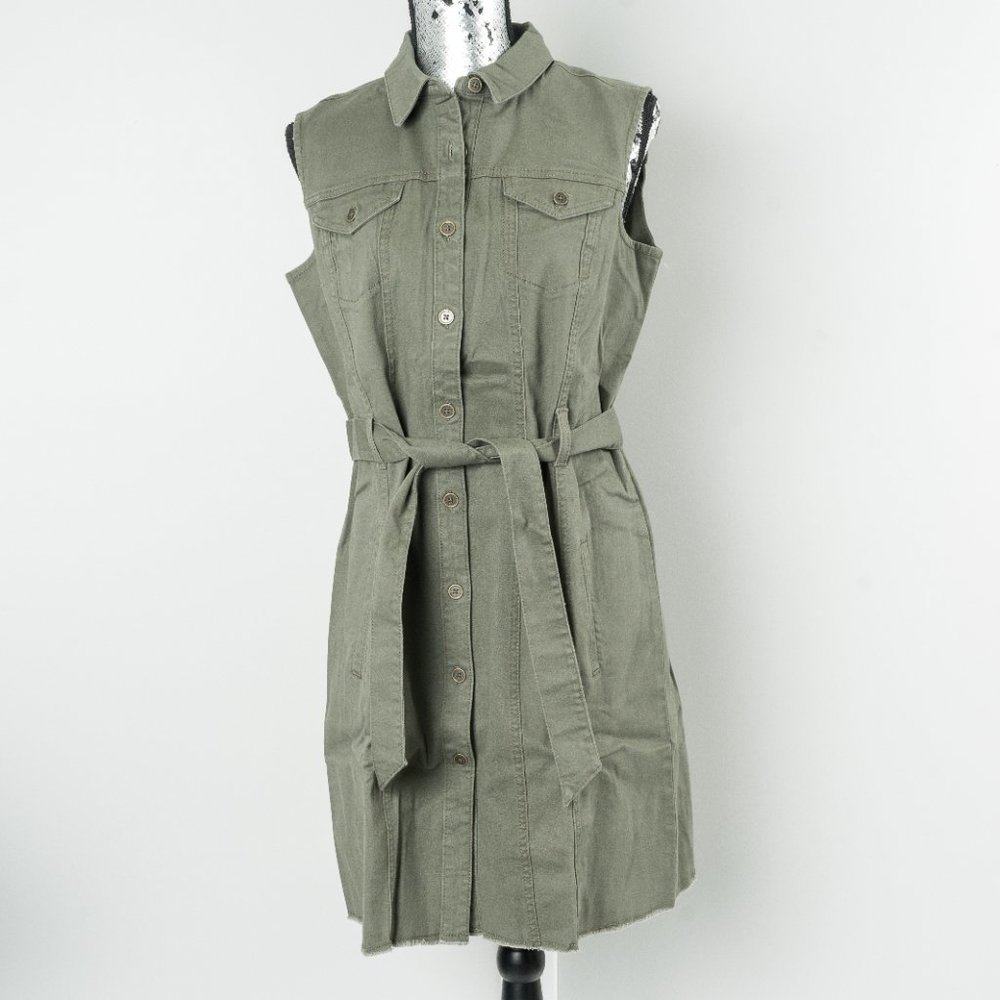 NWT Style and Co Olive Drab Belted Shirt Dress - Petite large - Picture 2 of 6